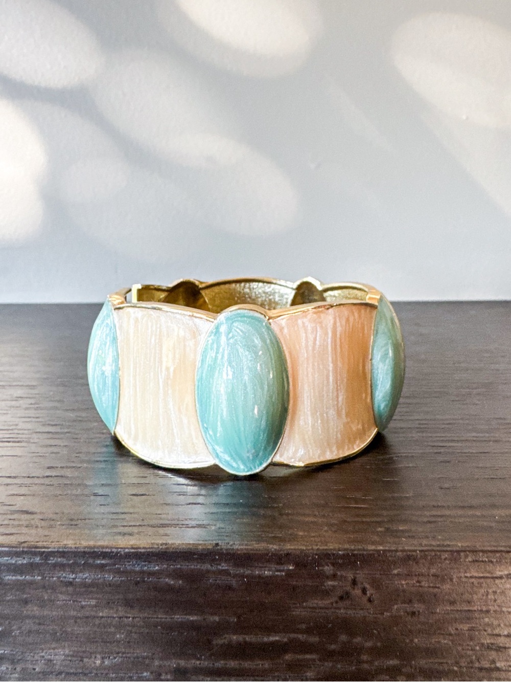 Gold-Tone Bracelet with Mint Green and Cream Enamel Panels